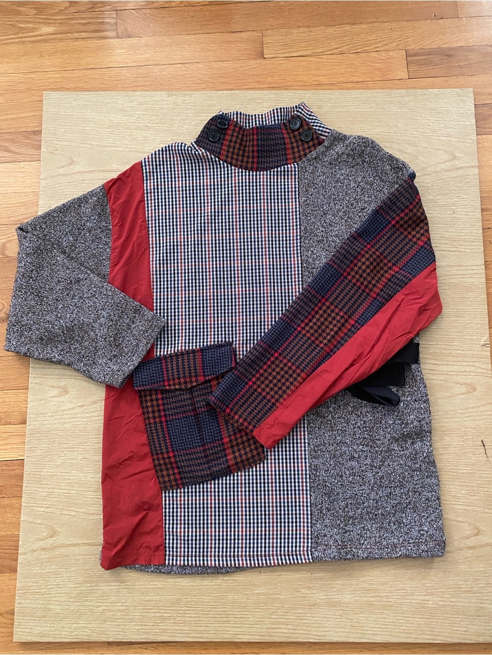 Zara Multicolor Plaid Asymmetrical Tunic Sweater in Black , Brick Red and Grey